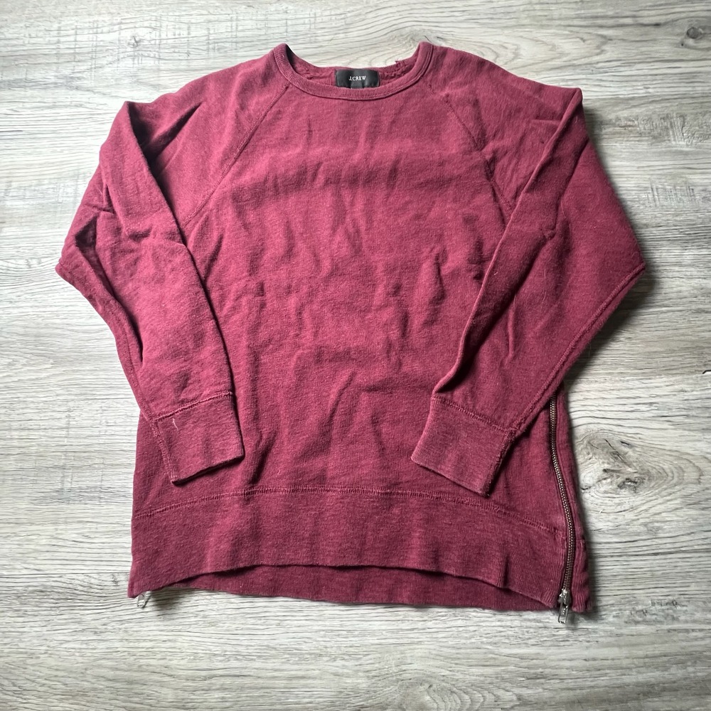J.Crew Sweatshirt Mens Small Burgundy Maroon Side Zipper Raglan Cotton Pullover